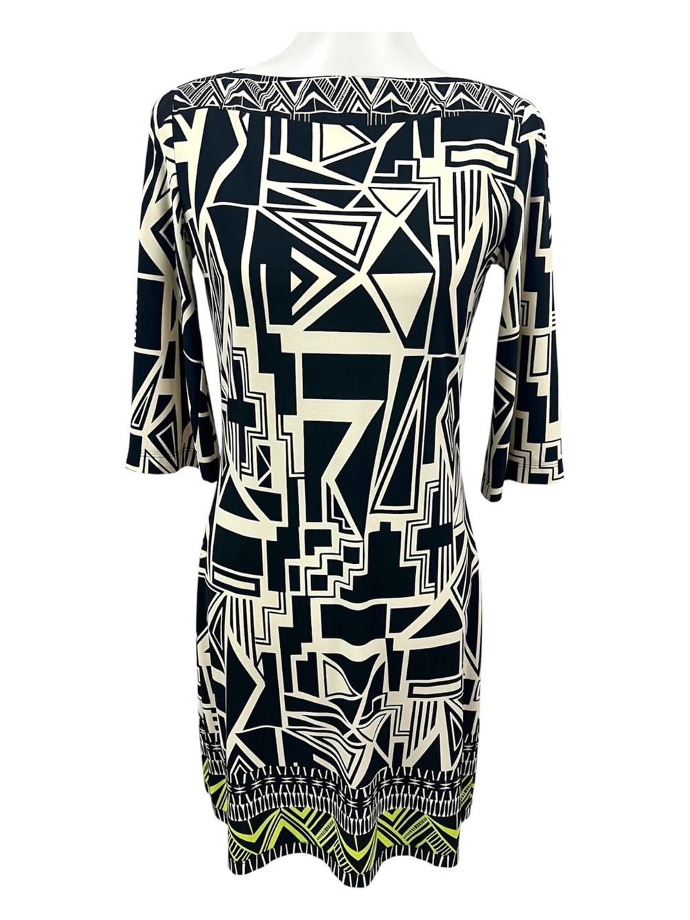 Donna Morgan Geometric Tribal Aztec 3/4 Bell Sleeve Retro Mod Dress